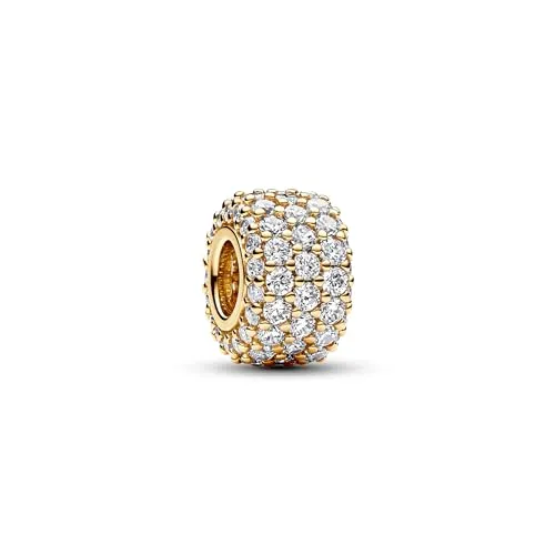 PANDORA Moments Funkelndes Dreireihiges Pavé-Charm - Bead Charms für Damen, funkelndes Design mit 85 klaren Zirkonia für einen strahlenden Look, kompatibel mit Pandora Moments Armbändern.