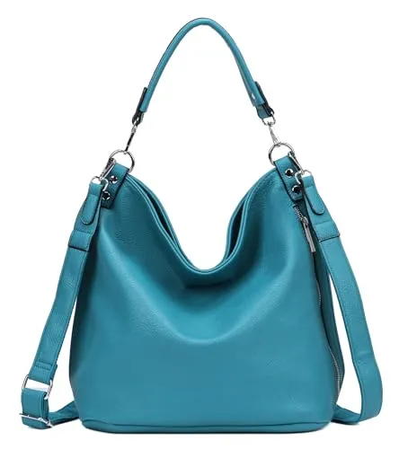 ITALYSHOP24 OBC XXL Damen Tasche mit 2 Gürtel Shopper Schultertasche Umhängetasche Hobo Bag Reisetasche Handtasche für Schule Freizeit Beuteltasche Urlaub Weekender Leder Optik Türkis