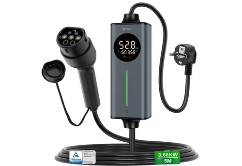 GONEO Elektroauto-Ladestation, Typ 2 Ladekabel Schuko, 3,68kW / 16A, 1-phasig, Tragbares Elektroauto-Ladegerät, Einstellbare Ladeleistung & Timer