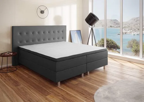 Best for You Boxspringbett NEO Bonellfederkern inkl. 7 cm Topper (140x200 160x200 180x200 200x200 cm), Graphit, TOP Preis-Leistungsverhältnis