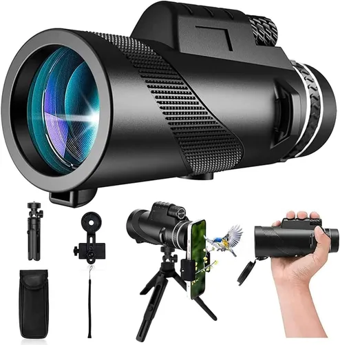 Monokular Fernglas 12x50 HD mit Smartphone-Halterung und Stativ
