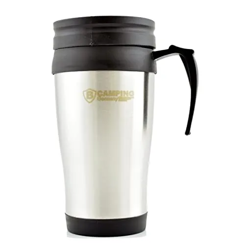 B Camping Thermobecher isoliert, Kunststoff, schwarz grau/Silber