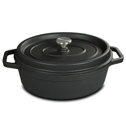 osoltus Gusseisen Bräter oval 33 cm - Pfannen für alle Herdarten, leicht zu reinigende Oberfläche und ideal zum schonenden Schmoren von Fleisch und Gemüse.