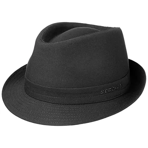 Stetson Teton Stofftrilby Damen Herren Trilby Made in Italy 100% Baumwolle UV-Schutz 40+ Sonnenhut Sommer Winter schwarz 57 cm