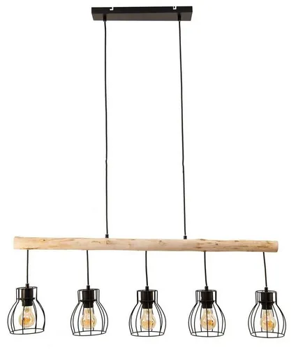 Globo Lighting Pendelleuchte 5-flammig Holz/Metall Körbe - Elegante Pendelleuchte in holzfarben, 5-flammig und ideal für stimmungsvolle Beleuchtung. Maße: B: 13,6 cm, H: 140 cm. Hochwertige Materialien von Globo Lighting.