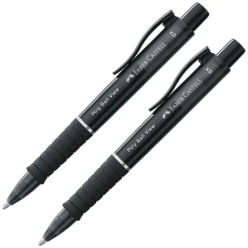Faber-Castell 205016 - Kugelschreiber Poly Ball View schwarz, 2 Stück, mit auswechselbarer XB Mine, dokumentenecht