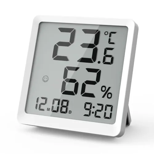 Aolyty Kleine digitale LCD-Wanduhr mit magnetischer Anziehungskraft (weiß) | Batterie-Tischuhr, elektronischer Temperatur- und Feuchtigkeitsmesser, Nachttischuhr mit Halterung