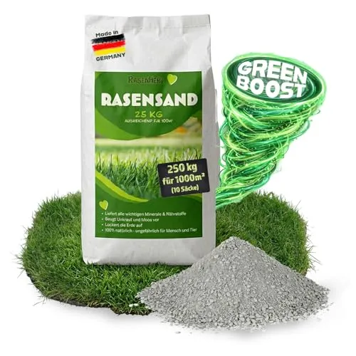 RasenHerz 250 kg für 1000 m² Rasensand für dichten, grünen Rasen Rasenpflege, Bodenverbesserer, Nährstoffe, Diabas petigi