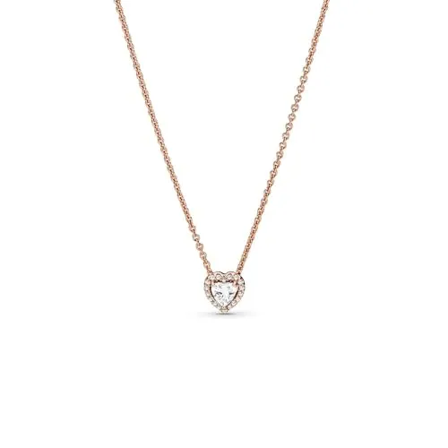 PANDORA Funkelndes Herz Collier-Halskette - Ketten für Damen, handveredelt in 14 Karat rosévergoldeter Metalllegierung mit funkelnden Cubic Zirkonia für einen eleganten Look.