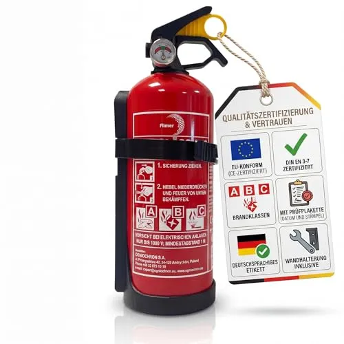Feuerlöscher 1kg mit Halterung und Manometer – Ideal für Auto und Haushalt