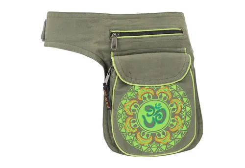 Guru-Shop Gürteltasche Aum Mandala – Praktische Sidebag für unterwegs - Gürteltasche aus 100% Baumwolle mit stylischem Aum Mandala Druck. Ideal für Festivals und Reisen, bietet drei große Fächer für Sicherheit und Ordnung. Verstellbarer Gurt von 80 bis 110 cm.