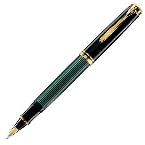 Pelikan Tintenroller Souverän® R400 - Klassisches Schreibgerät in Schwarz-Grün - Schreibutensilien mit 24-Karat vergoldeten Zierelementen und hochwertiger Verarbeitung. Ideal für Liebhaber von eleganten und klassischen Schreibgeräten.