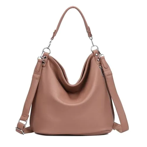 ITALYSHOP24 OBC XXL Damen Tasche mit 2 Gürtel Shopper Schultertasche Umhängetasche Hobo Bag Reisetasche Handtasche für Schule Freizeit Beuteltasche Urlaub Weekender Leder Optik Rosa