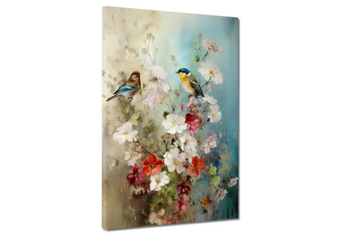 Artedinoi Leinwandbild Blumen mit Vögel abstrakte Kunst Leinwandbild Wandbild Kunstdruck XL D