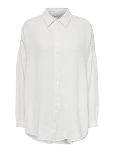 Only ONLTHYRA OVERSIZED Damen Hemd in Weiß - Blusen - Relaxed-Fit Damen Hemd aus 100% Baumwolle, ideal für einen stylischen und bequemen Freizeitlook.