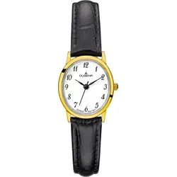 Dugena Damen-Armbanduhr Vintage - Elegante Quarz-Uhr mit Lederarmband - Armbanduhren für Damen, stilvolle Vintage-Uhr aus Edelstahl mit elegantem schwarzen Lederarmband und 3 bar Wasserdichtigkeit für den täglichen Gebrauch.