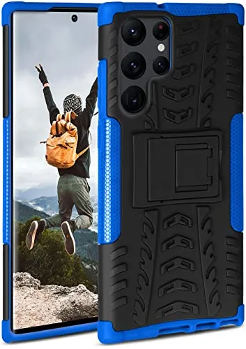 ONEFLOW Tank Case für Samsung Galaxy S22 Ultra Hülle Outdoor, stabile Panzerhülle mit Kamera und Display Schutz, sichere Handyhülle, TPU Handy Schutzhülle mit Ständer, Blau Schwarz