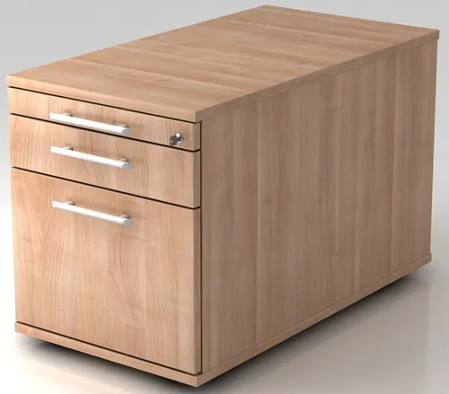 Rollcontainer Nussbaumdekor mit Hängeregistratur - Praktischer Rollcontainer in Nussbaumdekor, kompakt mit einer Schublade und Hängeregistratur für optimale Organisation im Büro.
