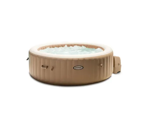Intex Purespa Bubble Whirlpool Sahara Tan 196x145 cm - Runder Whirlpool für 4 Personen mit 120 Luftdüsen und 2.200 W Heizung. Genieße entspannende Momente und optimale Energieeffizienz dank der Thermo-Abdeckplane.