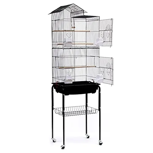 HUOLE Vogelkäfig Wellensittichkäfig Nymphensittiche Fink-Papageien-Käfig mit Vogeltreppe,Vogelkäfig Wellensittich Kanarien Käfig mit Ständer (46 * 35,5 * 158,5 cm)