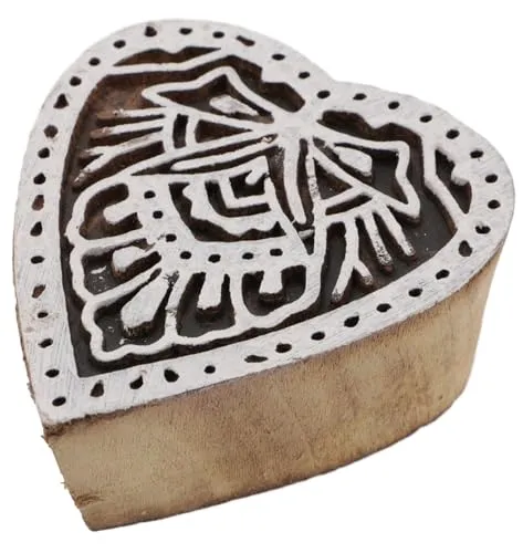 GURU SHOP Indischer Textilstempel, Holz Stoffdruckstempel, Blaudruck Stempel, Druck Modell - 6x7 cm Herz 1