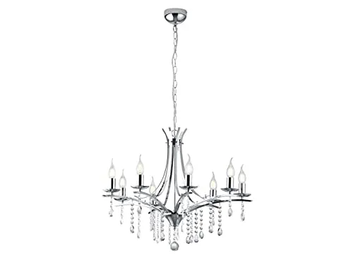 Kronleuchter Kristall Deckenlampe 8-flammig in silber von TRIO Leuchten