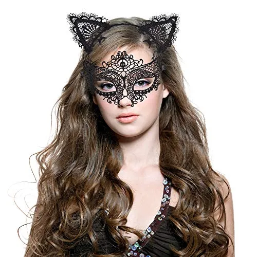Lelengder Haarband mit Katzenohren und Spitze, Maskerade-Set, süß, sexy und bequem, Stirnband mit Ohren, Haarbänder, Katzenmasken, Damenmaske, Spiel, Stirnband, Kostümzubehör für Damen