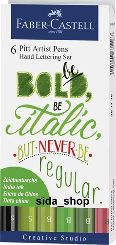 Faber Castell Tuschestift schwarz/grüntöne PITT artist pen Handlettering 6er