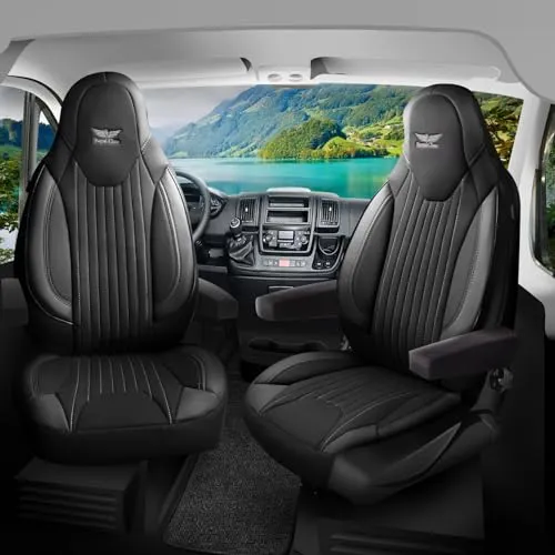 RC Royal Class Pilotensitzbezug Sitzbezüge Schonbezug Set passend für Wohnmobil Ducato Camper Hymer Pössl Bürstner Laika Fendt Zubehör (Vordersitze, Pilot 718, Schwarz L01)