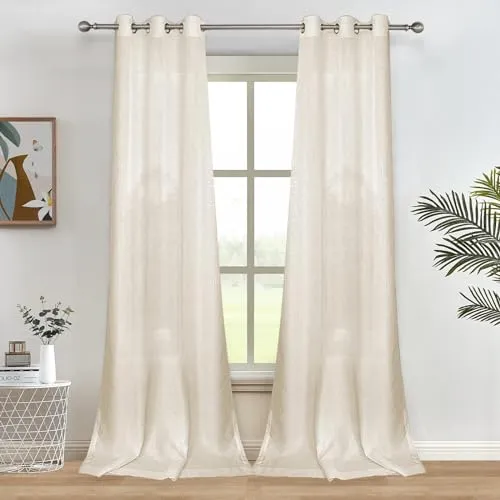 Melodieux Gardinen Beige Transparent Leinen Optik Vorhänge mit Ösen für Wohnzimmer Schlafzimmer, 2er Set 225x140cm