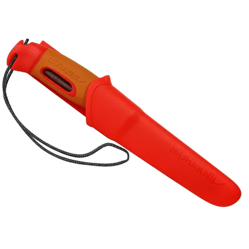 Morakniv Companion Spark Emergency (S) Rot/Orange mit Feuerstarter - Leichtes Jagdmesser mit rostfreier Klinge und rutschfestem Griff. Inklusive praktischer Messerscheide. Ideal für Outdoor-Abenteuer und Notfallsituationen.