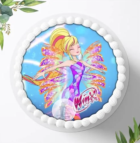 Für den Geburtstag ein Tortenbild, Zuckerbild mit dem Motiv: Winx Feen Elfen, Essbares Foto für Torten, Fondant, Tortenaufleger Ø 20cm, 0543w