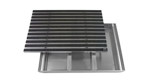 Emco Fußmatte Eingangsmatte DIPLOMAT + Bodenwanne Aluminium, Bürsten Grau, rechteckig, Höhe: 75 mm, Größe: 600x400 mm, für Innen- und Außenbereich