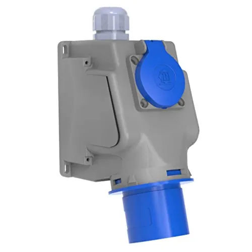 AW-Tools Camping Wand-Stecker CEE 32A/230V 2P+ E Caravan Boot IP44 + 1 x 230V Schuko-Dose