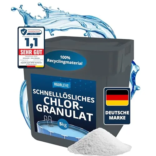 AGUALEVE® Chlorgranulat schnelllöslich 5kg *NEU* | Sichere und schnelle Desinfektion | Für Pools, Aufstellpools, Whirlpools, Planschbecken | Deutsche Markenqualität | mit Note 1,1 getestet