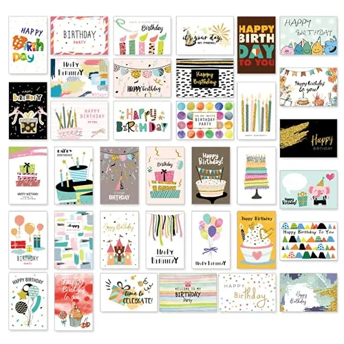 Bkrdty Alles Gute zum Geburtstag Karten 36 stück Happy Birthday Postkarten Multipack Geburtstagskarten Briefumschläge Inbegriffen