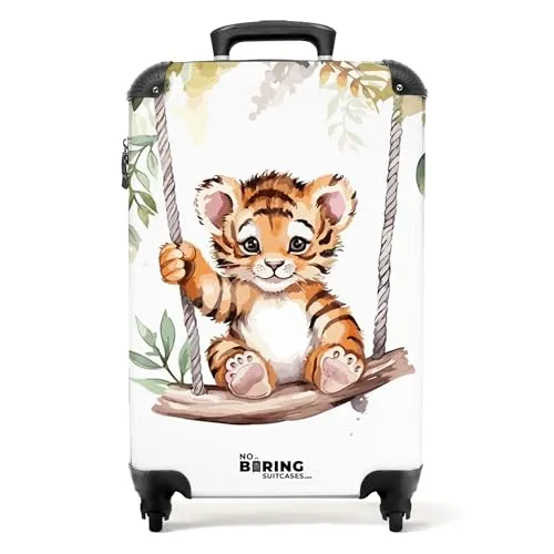 NoBoringSuitcases.com® Kinder Handgepäck Koffer mit Roller - Tiger Design - Handgepäck Koffer für Kinder (55x35x20 cm), leicht und kratzfest, ideal für Reisen. Mit 4 Rollen und Zahlenschloss für einfachen Transport und Sicherheit.