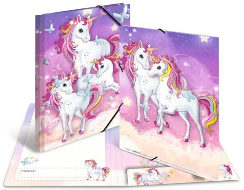 HERMA Sammelmappe A3 Einhorn - Eckspanner-Mappe aus Pappe mit Gummizug, farbenfrohes Design und ideal für Schule und Kindergarten