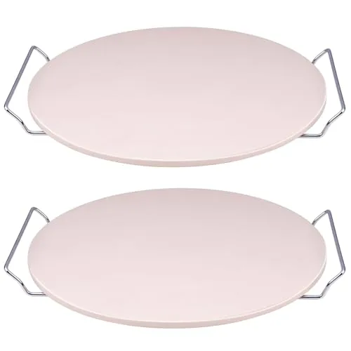 2x Pizzastein Ø 33 cm für Backofen & Grill mit Edelstahl-Halterung