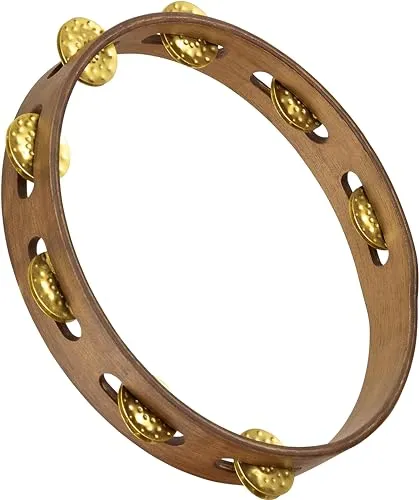 Meinl Percussion Traditional Wood Tambourine - 1-reihiges Tamburin - Durchmesser 10 Zoll - Siam Eiche / Messing, Walnut Brown / Natur (TA1V-WB)