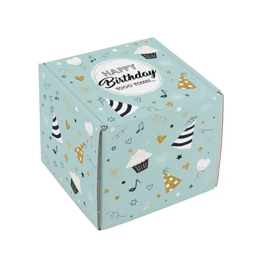 Herz & Heim® Geschenkbox aus stabilem Karton – verschiedene Größen & Motive – Geschenkverpackung für Geburtstag, Muttertag, Vatertag & Dankeschön (Happy Birthday, H (11,5 × 10,5 × 10,5 cm))