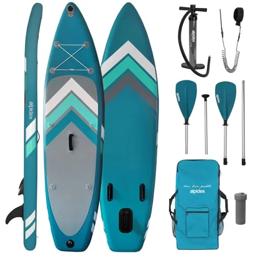 ALPIDEX Stand Up Paddle Set SUP 305 cm – Komplettset für stabiles Paddeln - 🌊 KOMPLETTSET: 305 cm SUP mit Rucksack, Pumpe, Paddel, Leash und Reparatur-Kit. Ideal für entspannte Ausflüge. 🌊 ROBUSTE QUALITÄT: Strapazierfähiges Material und durchdachte Details für besten Komfort auf dem Wasser.