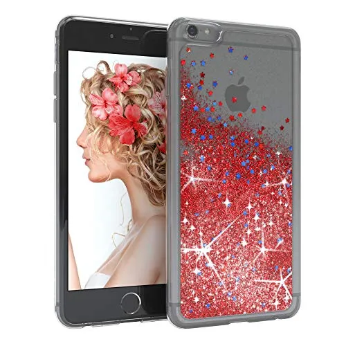 EAZY CASE Hülle kompatibel mit iPhone 6 / 6S Schutzhülle mit Flüssig-Glitzer, Handyhülle, Schutzhülle, Back Cover mit Glitter Flüssigkeit, TPU/Silikon, Transparent/Durchsichtig, Rot