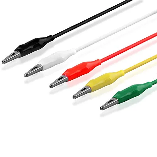 BestPlug 10 Stück Prüfkabel mit Krokodilklemmen, 50cm, 2 Gelb 2 Grün 2 Rot 2 Schwarz 2 Weiß
