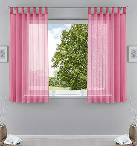 Gardinenbox 2er-Pack Gardinen Transparent Vorhang Set Wohnzimmer Voile Schlaufenschal mit Bleibandabschluß HxB 175x140 cm Rosa, 61000CN