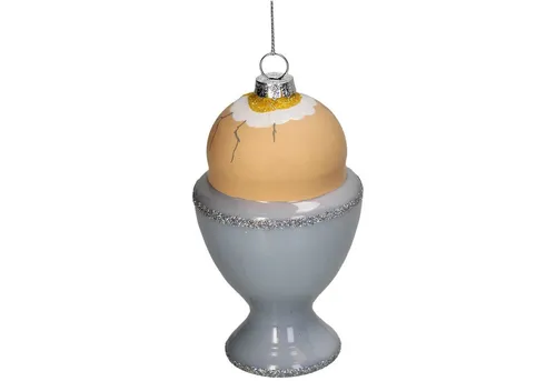 HD Collection Christbaumschmuck, Christbaumschmuck Glas 11,2cm Frühstücksei Figur Hellblau / Orange