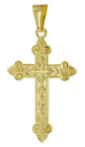 trendor Kreuzanhänger Gold 333 - 35 x 24 mm - Kettenanhänger aus glänzendem Gelbgold 333, zeitloses Design ohne Stein, ideal als Geschenk oder für den persönlichen Stil.