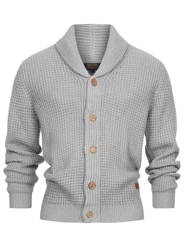Indicode Herren INBrandox Strickjacke mit Schalkragen - Strickjacke für Herren mit Knopfleiste, aus nachhaltigen Materialien und in Regular Fit - ideal für stilvolle und umweltbewusste Männer.