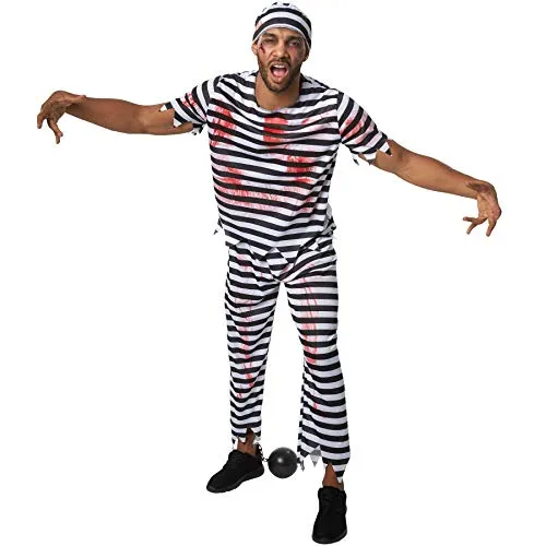 dressforfun 900444 - Herrenkostüm gruseliger Knastbruder, Gestreiftes Outfit in Gefängnis-Optik (XL | Nr. 302283)