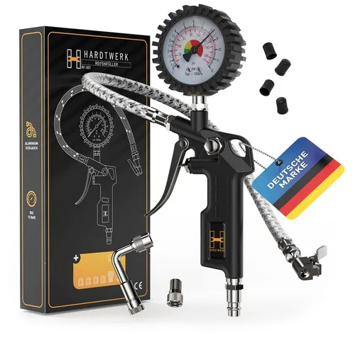 Hardtwerk® Reifenfüllmessgerät 360° drehbar Einhandbedienung, für PKW LK Motorrad Fahrrad optimaler Reifendruck Messung 2 Einheiten